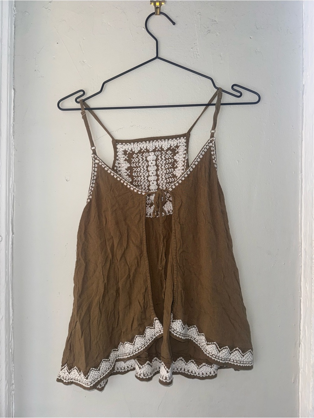 Brown Boho Embroidered Gauze Cami | Size Medium